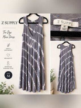 Z Supply Gray & White Tie-Dye V-Neck Swing Dress